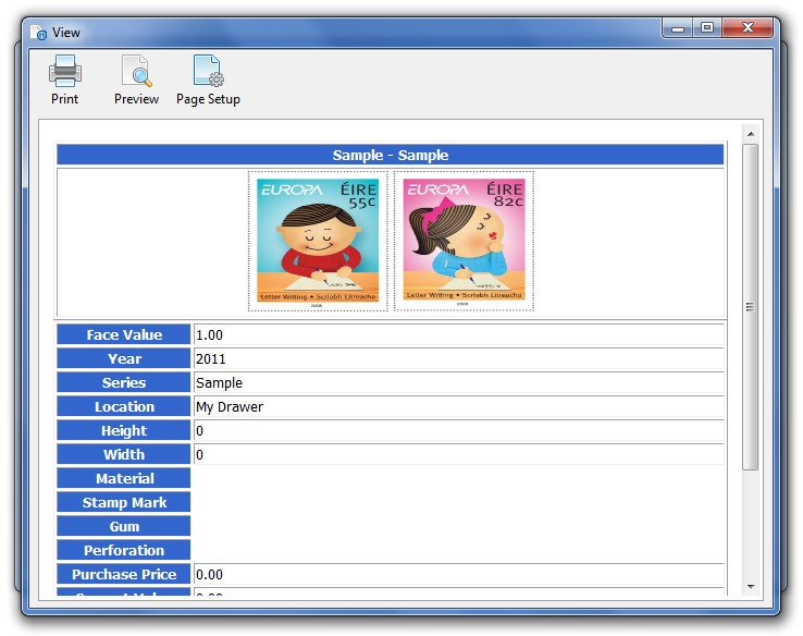 Stamp/Coin/Banknote Collection Manager, Cataloging Software Screenshot